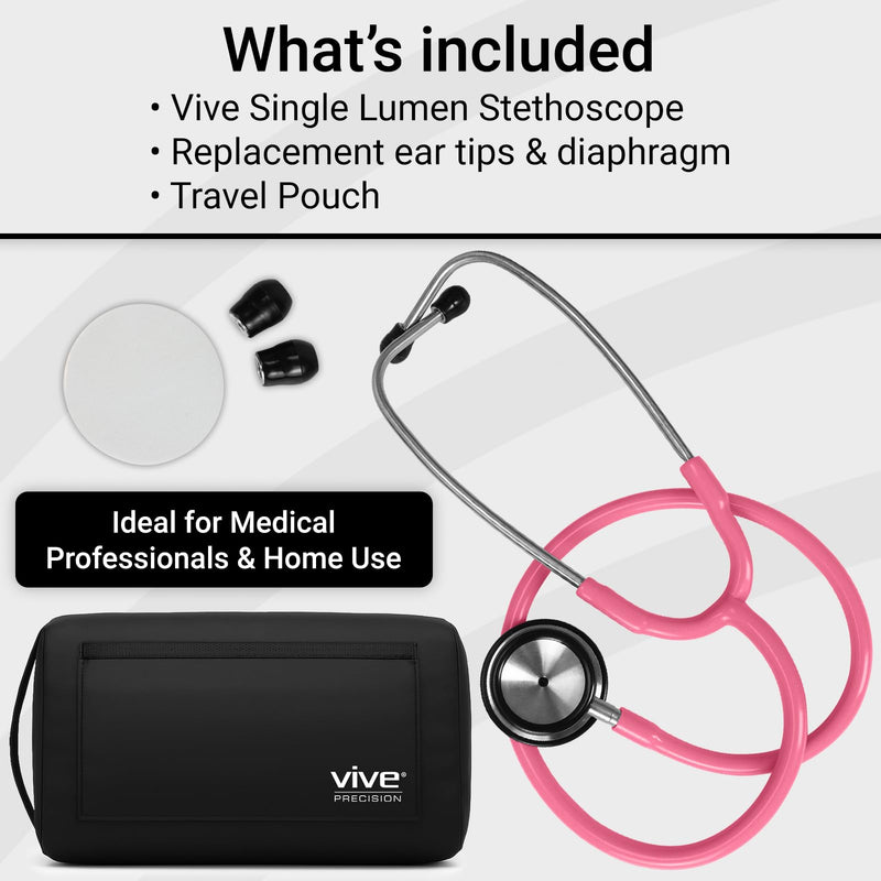 [Australia - AusPower] - Vive Precision Dualhead Stethoscope - Dual Head Diaphragm Bell for Nurses, ER, Cardiology, Veterinary, Fetal Pediatrics Blood Pressure Kit - Double Barrel Chestpiece Device For Doctors, Students 1 Count (Pack of 1) Pink 