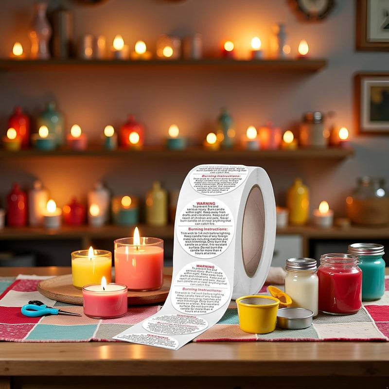 500 Pieces 1 inch White Candle Warning Labels, Candle Sticker Label Candle Safety Sticker, Candle Warning Labels Stickers for Candle Making DIY Candle Making, Candle Jars and Tins Warning Labels