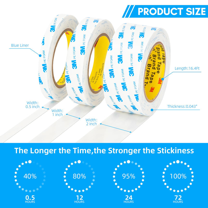 [Australia - AusPower] - 3M Double Sided Tape 0.5 in x 16.4ft Tape PE Foam Tape Strips for Crafts Picture Hanging Poster Alarm Sensor Arts DIY Home Deco 0.5"x16.4Ft 