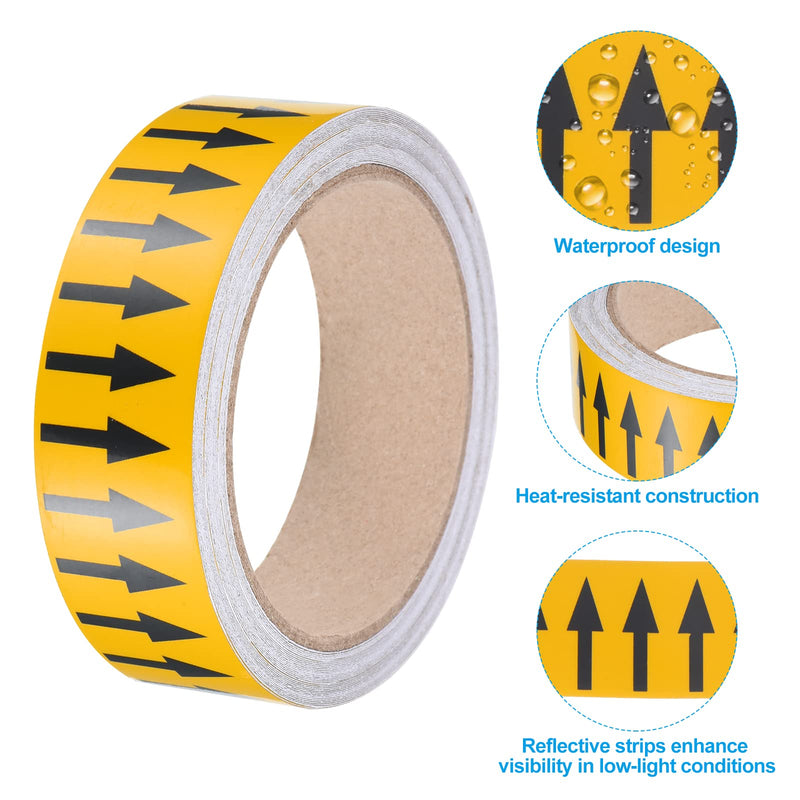 PATIKIL Flow Arrow Tape, Polyethylene Pipe Marking Sticker with Reflective Strips, Waterproof & Heat Resistant, for Pipe Flow Directional Identification, 1.2 inch x 33 ft, Yellow/Black Yellow,Black