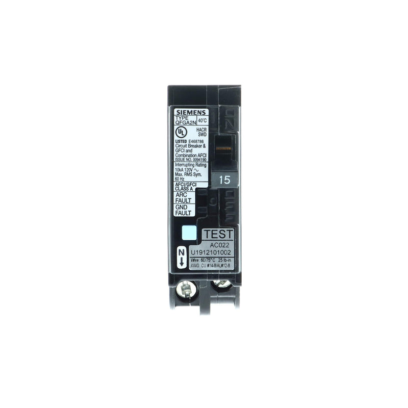 [Australia - AusPower] - Siemens Q115DFN 15 Amp 1-Pole Dual Function (CAFCI/GFCI) Plug-On Neutral Circuit Breaker, Black 