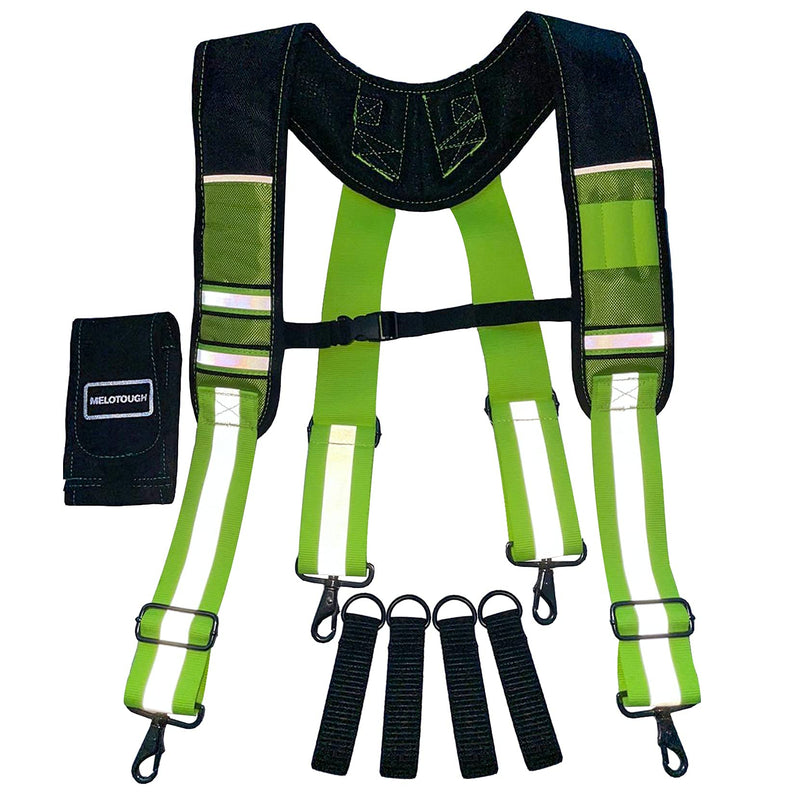 MELOTOUGH Reflective Safety Suspenders Tool Belt Suspenders Construction Work Suspenders with detachable phone holder comfortable foam shoulder padder (Lime) Safety Reflective Tool Belt Suspenders with Lime Color