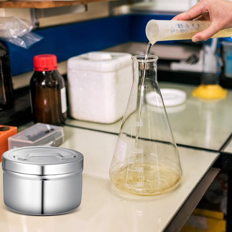 [Australia - AusPower] - 2 Pcs Stainless Steel Ointment Jars with Strap Handle Cover 7.5 oz Capacity Gauze Holder Stainless Steel Canisters with Lids for Medical Liquid Cotton Ball Dressing Hospital Home, 2 x 3 Inch 