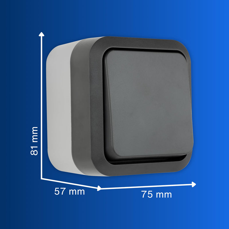 REV 0004310400 AquaStorm Push-Button Light Switch, Wet Room, IP55 Single Pole, Flush-Mounted, Anthracite | Suitable for damp rooms, durable and robust, ideal for outdoor and cellar areas, single pole, 230 V, 10 A 1 x button