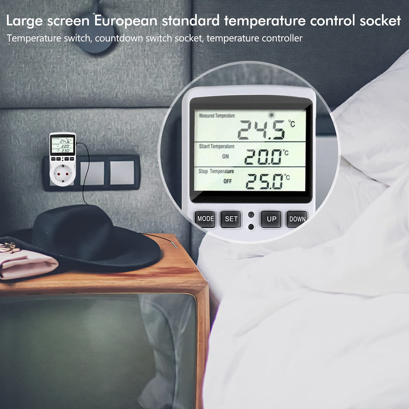 [Australia - AusPower] - Temperature Controller 230 V Digital Thermostat Socket Plug Thermostat with Sensor Timer Switch Temperature Socket Heating Cooling for Greenhouse Electric Blanket Water Tank 