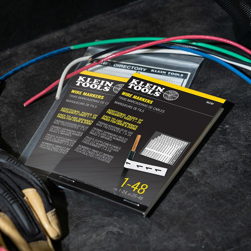 Klein Tools 56250 Wire Marker Book for Cable Management, Electric Panel Organization Wire Label Stickers, Numbered 1-48 1 Count (Pack of 1) Standard