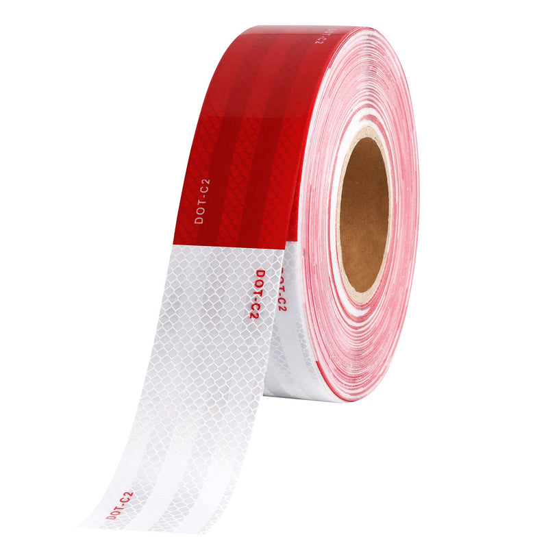 WAENLIR 1 inch x 30Feet Dot Reflective Tape Outdoor Waterproof High Visibility Safety Tape, Red and White Adhesive Conspicuity Tape for Trailer, Cars, Trucks, Cinta reflectiva para camiones 1 inch X 30FT