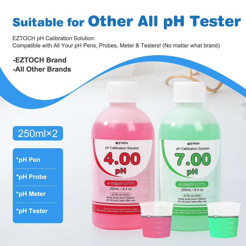 [Australia - AusPower] - 6 in 1 pH H2 EC ORP Tester and 8.4oz pH4+7 Calibration Solution, pH TDS EC ORP Drinking Water and Hydroponic Meter with 8.4oz pH 4.00 Calibration Solution and 8.4oz pH 7.00 Calibration Solution 