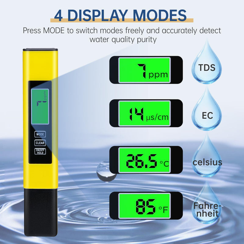 [Australia - AusPower] - 2025 New 4-in-1 Digital TDS Meter – Water Quality Tester | EC, Temperature (℃/℉) & 0-9999 ppm for Drinking Water, Aquariums & RO-RODI Systems –Yellow 