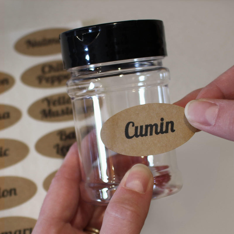 ChromaLabel 1 x 2 Inch Oval Kraft Labels, Imprinted, 112 Stickers per Pack, Assorted Spices 1" x 2"