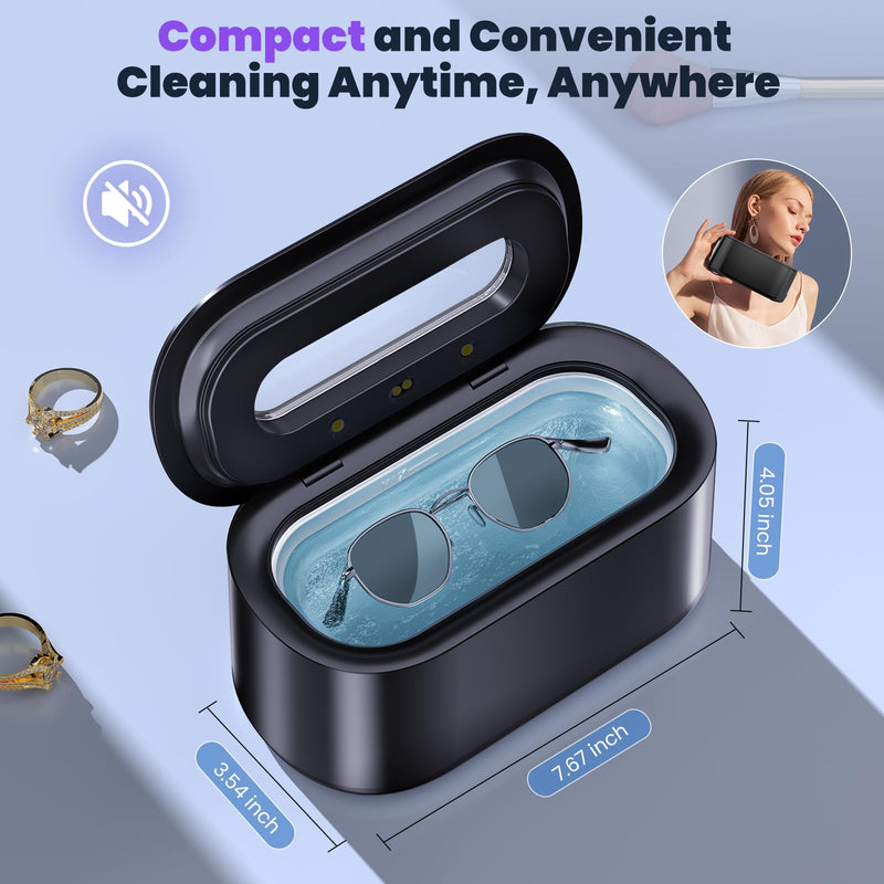 [Australia - AusPower] - Ultrasonic Jewelry Cleaner, 48Khz 12oz Professional Jewelry Cleaner Ultrasonic Machine with Digital Timer, 30W Portable Ultrasonic Cleaner for Eyeglasses, Necklaces, Rings, Watches, Dentures Black 