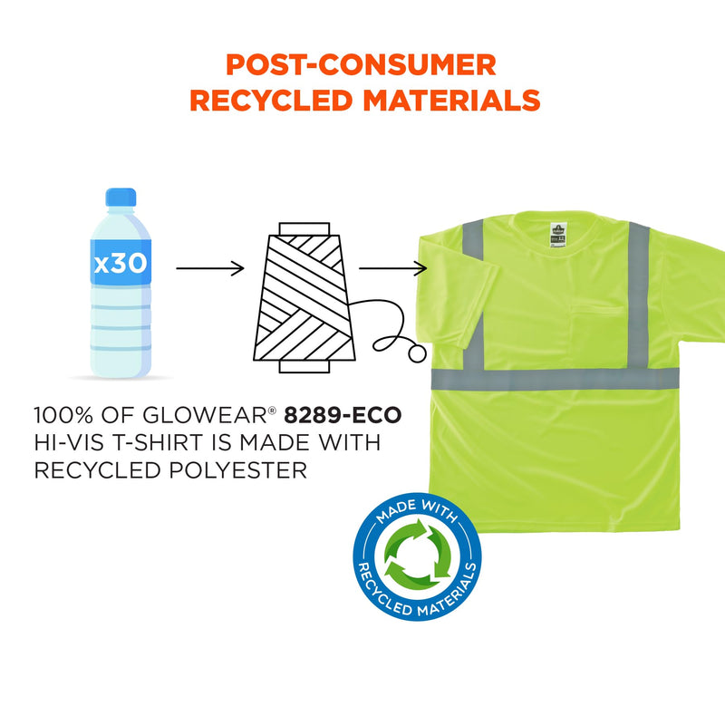 Ergodyne GloWear 8289-ECO Recycled Safety Shirt, Class 2 Type R Hi Vis Reflective Safety Shirt, ECO-Friendly Lime Large