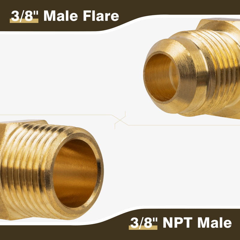 [Australia - AusPower] - JUWO 3/8" Flare x 3/8" NPT Male Brass Tube Fitting for Propane, LP and Natural Gas, Fuel, Half-Union (2-Pack) 3/8" Flare x 3/8" MNPT-2 Pack 