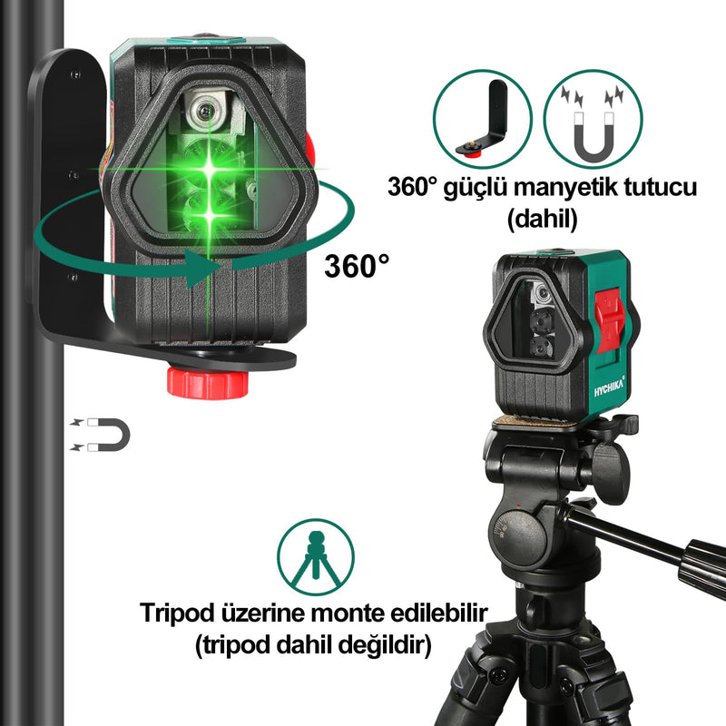 [Australia - AusPower] - HYCHIKA Laser Level with 2 Laser Heads, 360°Self Leveling Lazer Leveler Tool, Dual Green Cross Line Laser 150 Ft for Construction Project, Renovation, Floor Tile, Picture Hanging 