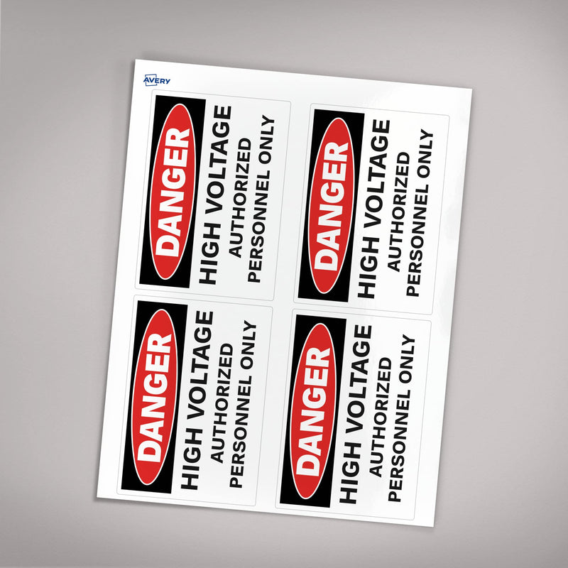 Avery High Voltage/Personnel Labels, Waterproof, UV Resistant, Preprinted, 3.5" x 5", 100 Warning Decal Labels 100 Labels Voltage - Authorized