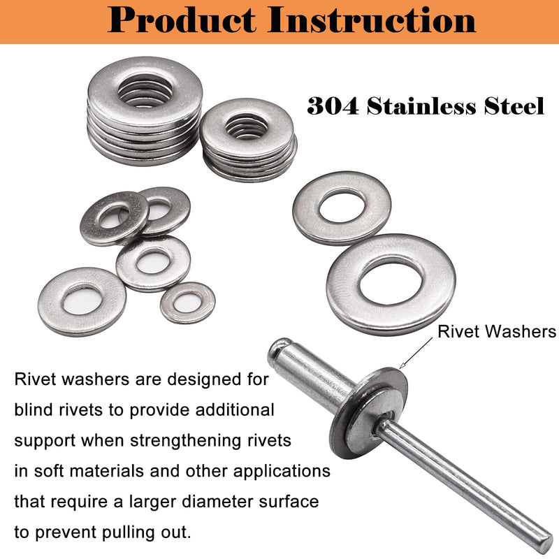 [Australia - AusPower] - 325pcs Stainless Steel Washers for Blind Pop Rivets Assortment Kit, Backup Rivet Washers Diameter 3/32 inch 1/8inch 5/32inch 3/16inch 1/4inch 