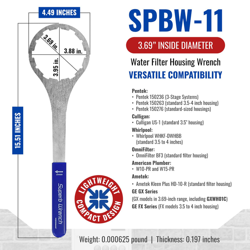 Superb Wrench SPBW-11 Heavy Duty Metal Water Filter Wrench (3.69 inch Inside Diameter)