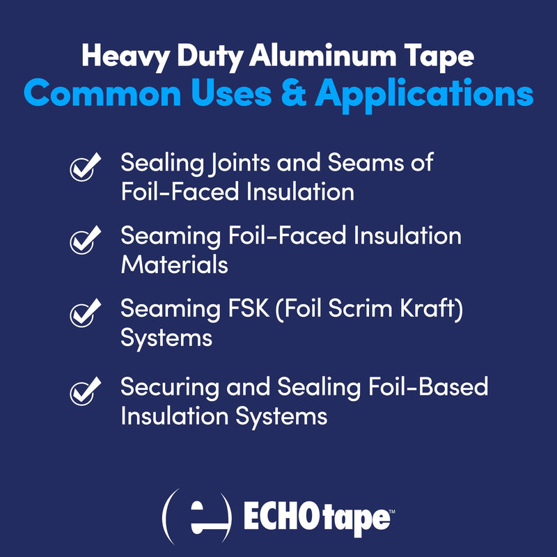 ECHOtape MT-A7772 Aluminum Foil Tape | All Weather | Indoor-Outdoor | Vapor Sealing | FSK Seaming | Silver | 1.89 in x 50 yds 1.89 in x 50 yds / 48mm x 45,72m