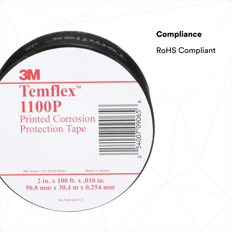 3M Temflex Vinyl Corrosion Protection Tape 1100, Printed, 2 in x 100 ft, Black Printed 2 in x 100 ft