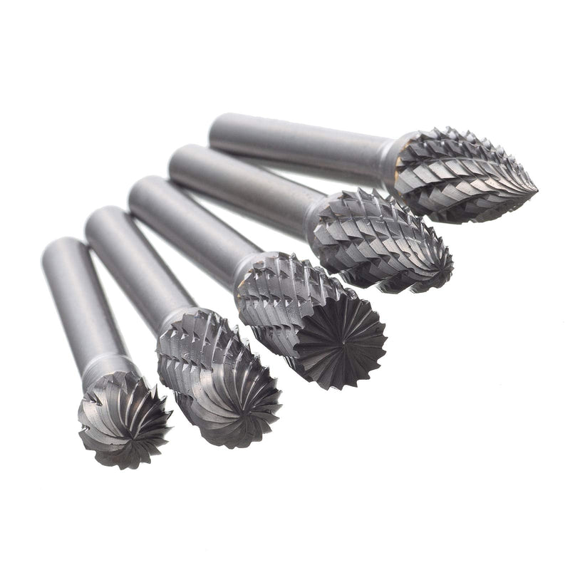 [Australia - AusPower] - HPMAISON 5 Piece Rasp Set, Carbide Burr Set, 6 x 10 mm Drill Ball Mill, Cylinder Cutter, Tenon Mill, Cone Cutter for DIY, Metal Carving, Drilling, Polishing Hartmetall Rotationsfräser-Set mit 6mm Schaft 