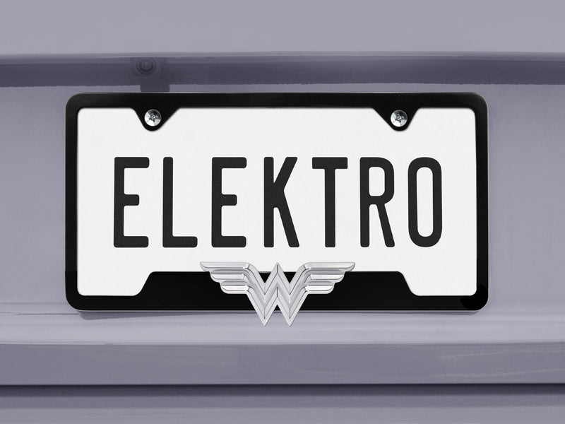 Elektroplate 3D Wonder Woman Premium License Plate Frame Black Open Corners | Officially Licensed DC Comics, Weatherproof Powder Coated Metal, Classic WW Superhero Logo, Standard 12" x 6" Fit Black (Open Corners)