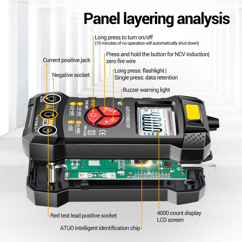 [Australia - AusPower] - Digital Multimeter 4000 Counts TRMS,Volt Meter Fast Measures AC/DC Voltage Current,Resistance,Continuity NCV Voltage Tester for Automotive Electrical Diagnostics&Electric Tools(AAA Battery Include) 