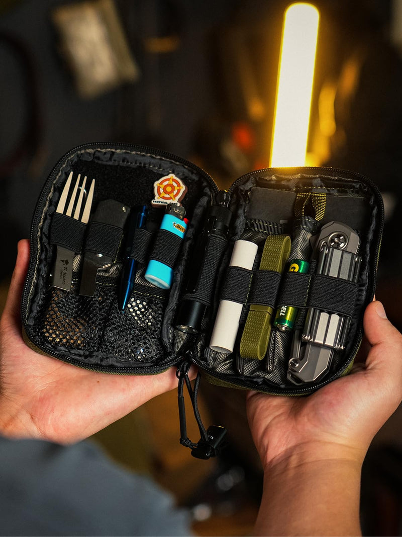 TACTICAL GEEK Block E4.0 EDC Compact Waist Pouch, Utility Pocket Organizer with Elastic Cord, Nylon Dual-Directional Zippers Tool Pouch, Multi-Purpose Small Gadget Organization for Daily Carry(Black) E4.0-Black