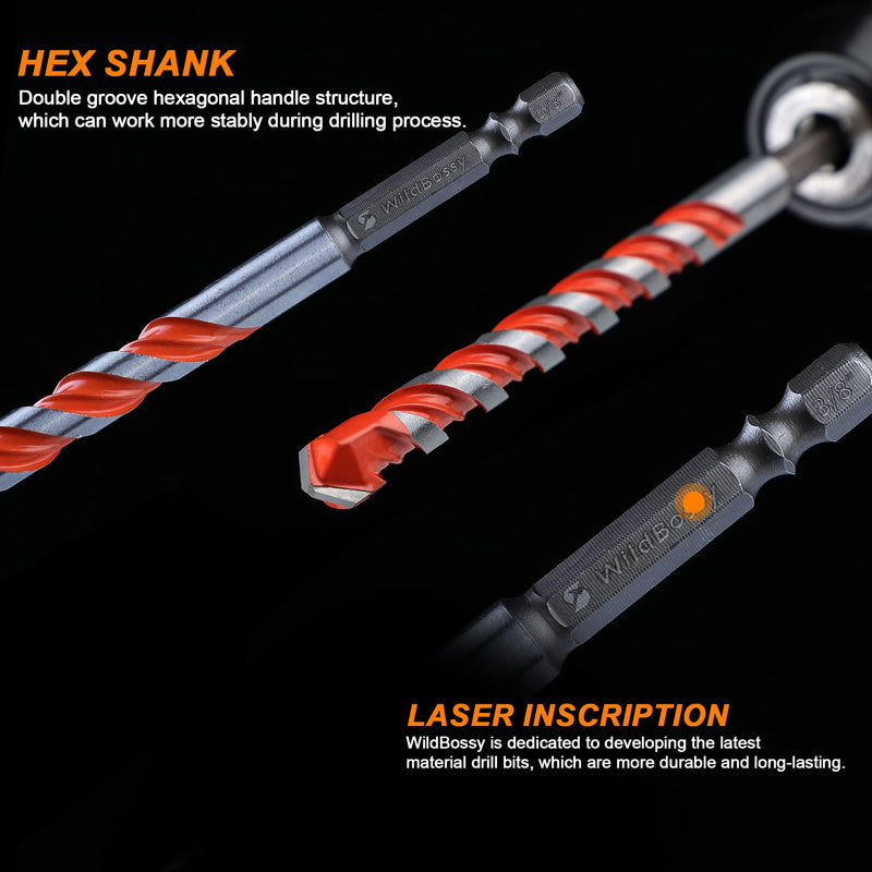 [Australia - AusPower] - Concrete Carbide Drill Bits Hex Shank Masonry Cement Tile Drill Bit Set for Glass/Brick/Plastic/Cement/Tile 5/32"-1/2" (10PCS) 5/32"-1/2" (10PCS) 