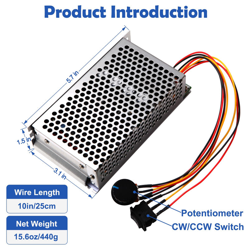 [Australia - AusPower] - Industrial Grade PWM DC Motor Speed Controller, DC 10V-50V / Rated 60A / Max 100A Industrial Grade DC Brush Motor Controller with Fuse & CW/CCW Switch & Potentiometer Knob 
