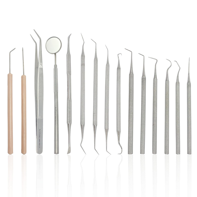 [Australia - AusPower] - Cynamed 15-Piece Stainless Steel Micro Precision Probe Set: Straight, Single, Short Double, Long Double, Triple and Hook Tips 5.5" to 6". (15PC) 