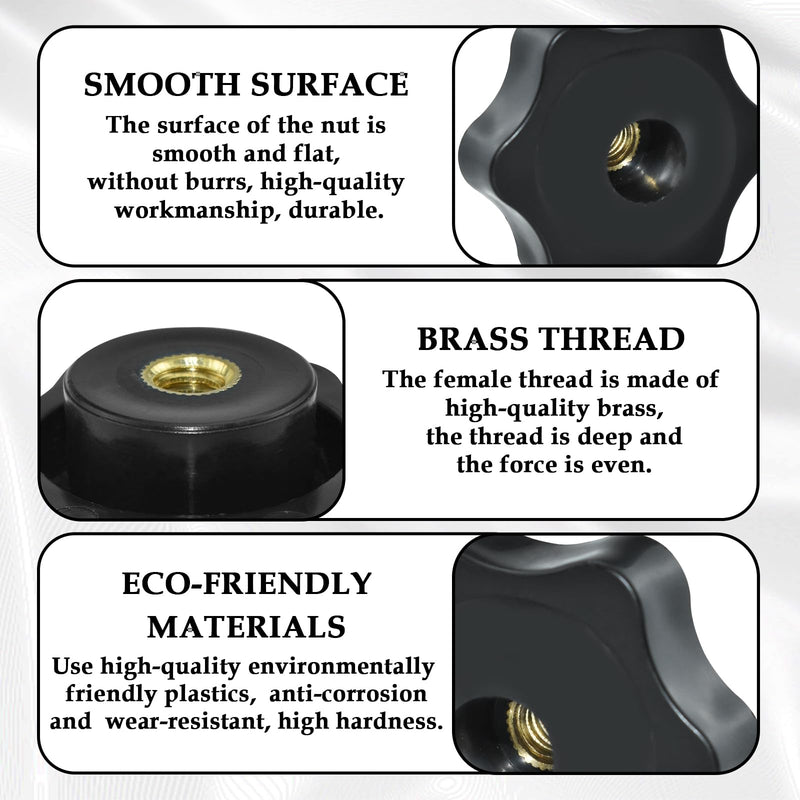 [Australia - AusPower] - 4 Pcs 1/4"-20 Inch Knob Black Nylon Screw-On Type Thru Threaded Knob Nuts 6-Star Shape Hand Tighten Clamping Knobs Perforate 38#1/4 