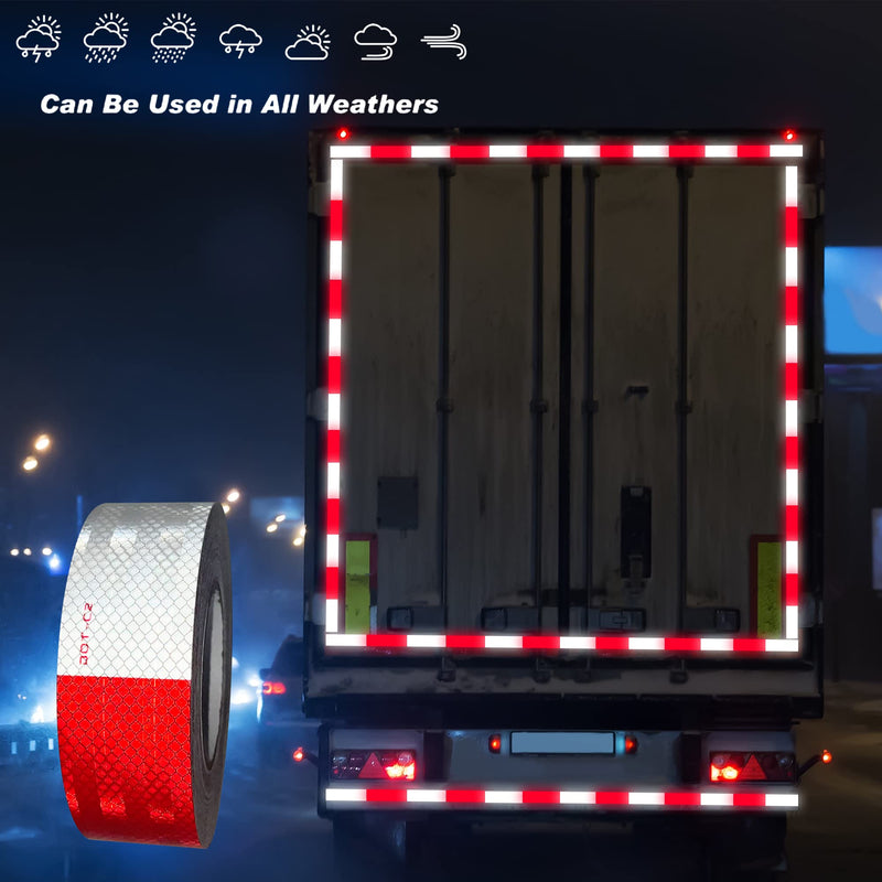 SWRT DOT-C2 Reflective Tape 2 Inch x 200 Feet Red White Reflective Tape Outdoor Waterproof Conspicuity Strong Adhesive Reflector Tape Warning Safety Tape for Vehicles Trailers Boats Signs 2 IN x 200 FT Red & White