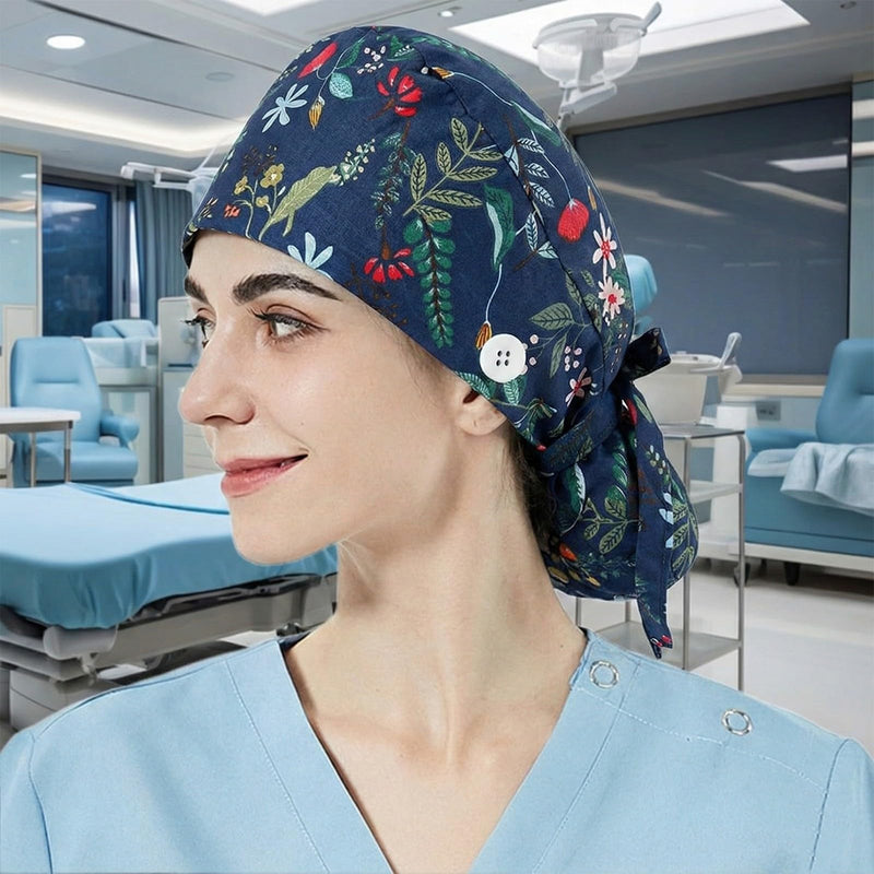 Surgical Caps, Women's Long Hair, Surgical Caps, Fabric Nurse Cap Accessories for Doctors, Doctor Headwear, Cover for Medical Procedures, Suitable for Long Hair (Flower) Multicolored18