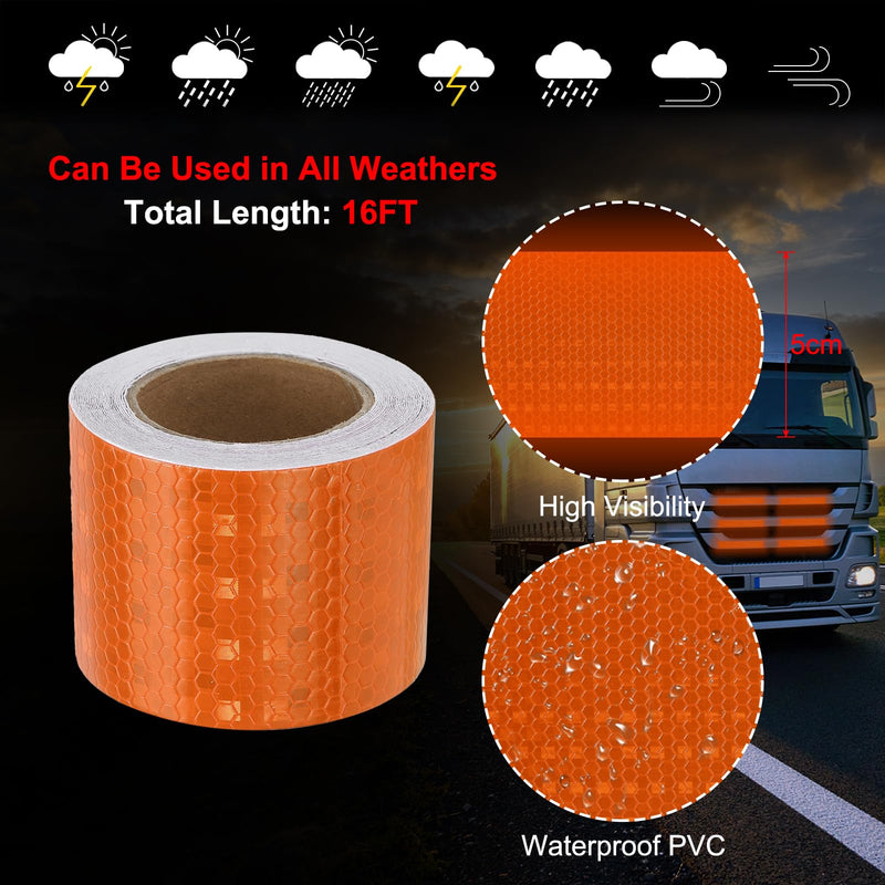 MECCANIXITY Reflective Tape, 2 Inch x 16 ft Self-Adhesive Trailer Reflector Tape Waterproof Warning Safety Sticker High Visibility Night Reflectors for Bikes Cars, Orange 2 Inch x 16 Feet