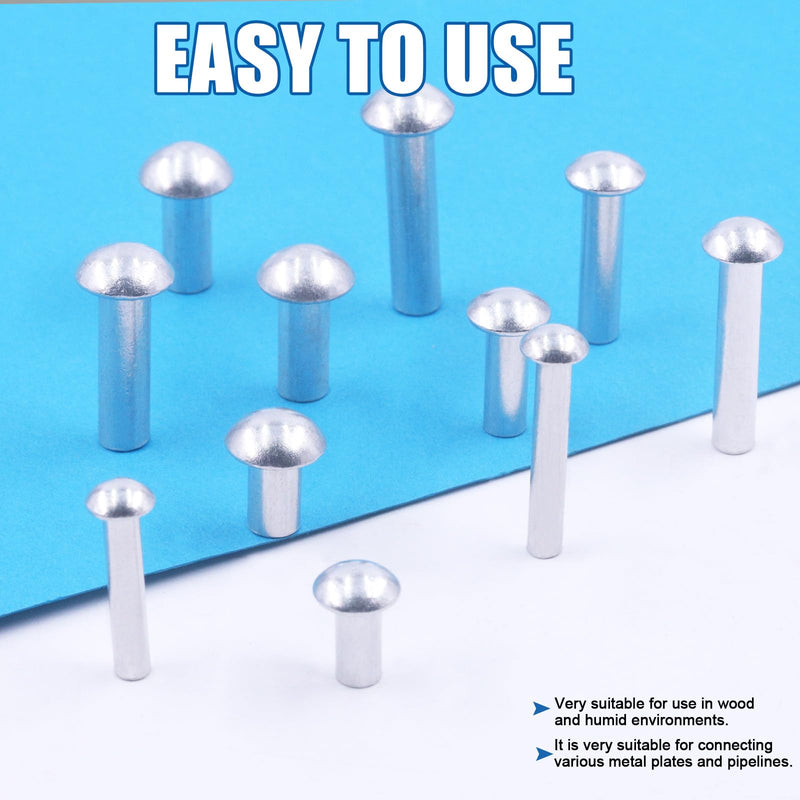 [Australia - AusPower] - Glarks 300Pcs M4 M5 M6 Aluminum Brazier Head Solid Rivets Length 13mm 14mm 20mm 25mm High-Strength Solid Brazier Rivets Fasteners for Metal Joining and Repair G-3147 
