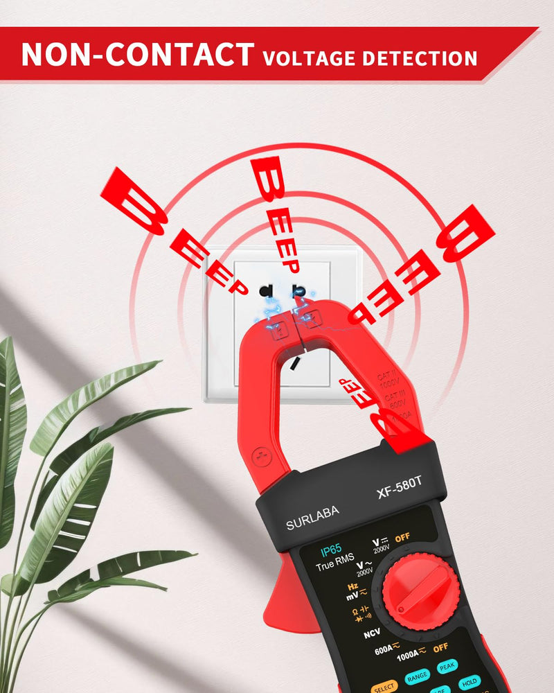 [Australia - AusPower] - SURLABA Digital Clamp Meter 1000A/2000V AC DC Current Voltage LPF Multimeter 6000 Counts TRMS NCV Amp Volt Resistance Capacity Frequency Continuity Tester for Photovoltaic Industry High Voltage Clamp Meter (XF-580T) 