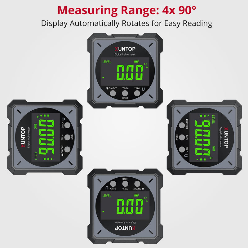 [Australia - AusPower] - USB Charging Digital Level Box Angle Finder with Laser (Level 2), 4-Side Strong Magnetic Angle Gauge IP54 Waterproof Inclinometer Level, Saving time and Effort Hanging Decorations-Gray Gray 