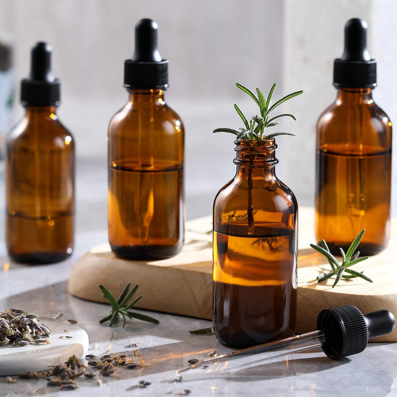 [Australia - AusPower] - AOZITA 4 Pack, 2 oz Dropper Bottles with 1 Funnel & 4 Labels - 60ml Thick Dark Amber Glass Tincture Bottles with Eye Droppers - Leakproof Essential Oils Bottles Blank Dropper 