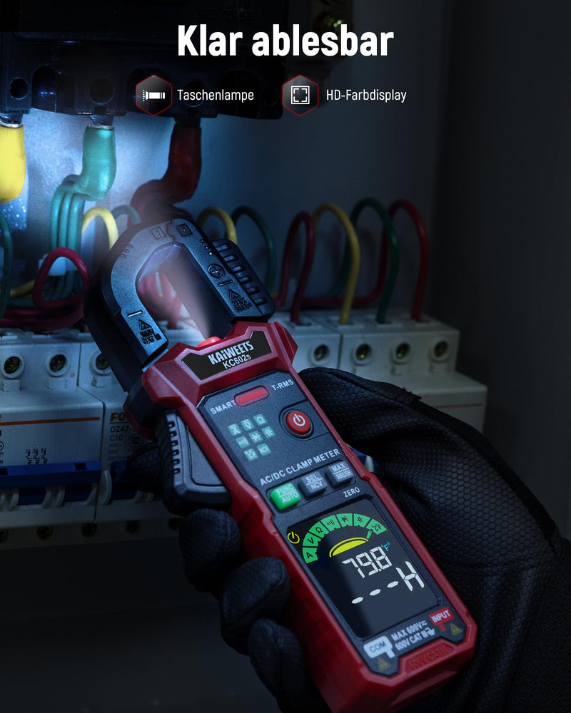 KAIWEETS Current Clamp 600A TRMS, Digital Current Meter with Auto Measurement, 6000 Counts, AC/DC Current & Voltage, NCV, Inrush Current, Resistance, Capacitance, Temperature, Diode & Continuity Test