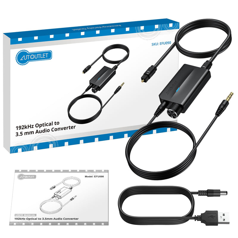 [Australia - AusPower] - AUTOUTLET 192kHz DAC Optical to 3.5mm Converter with Volume Control, Digital to Analog Audio Converter, Optical Cable to Aux Adapter Built-in Amplifier Chip Suitable for HDTVs, DVD, Set-top Boxes 