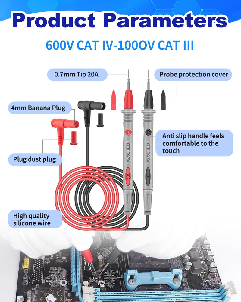 [Australia - AusPower] - Multimeter Test Leads 1000V 20A Gold-Plated Test Probe Lead, 40 inch Multi Meter Leads for Volt Clamp Meter Electrical Testing Tools (2PCS) 