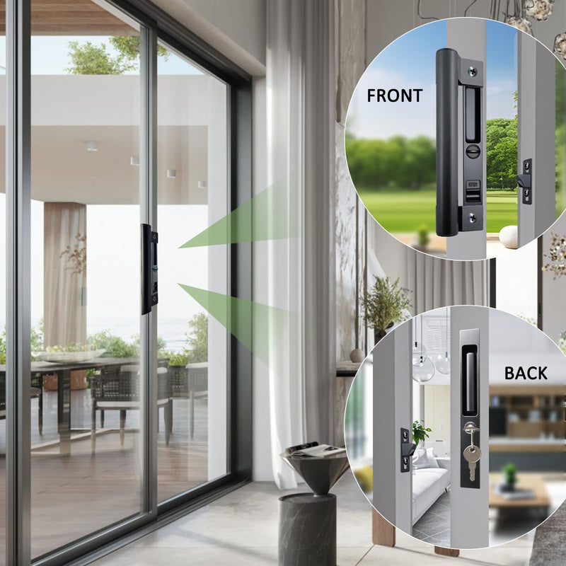 Sliding Glass Door Handle Set with Lock - Easy to Install,Patio Sliding Door Handle Fits for 1 to 1-1/8 Door Thickness,6-5/8" Screw Hole Spacing,Perfectly Replacement for Old Handle(Black) Black - with Lock