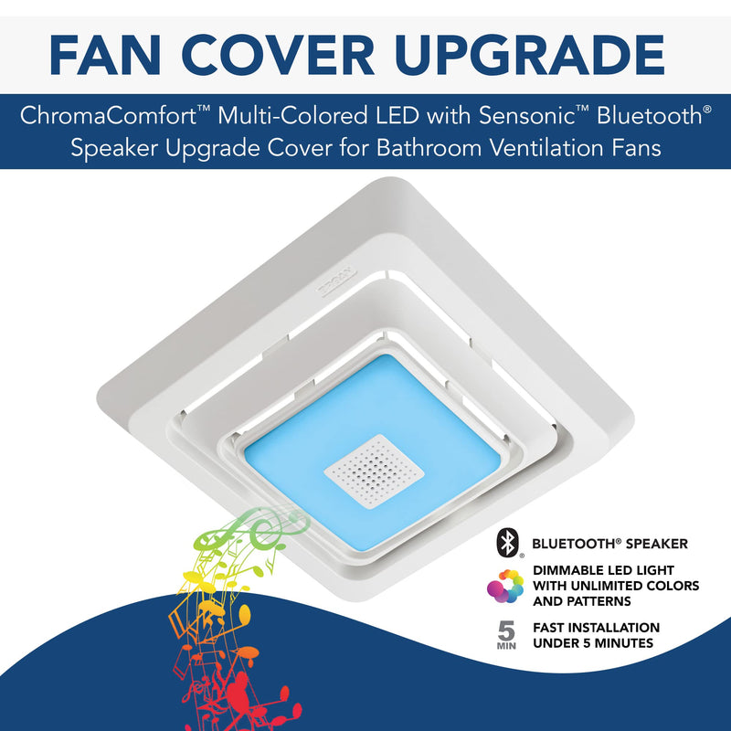 Broan-NuTone FG800RGBS Genuine Replacement Cover (Bath Fan Not Included) with ChromaComfort LED Light and Sensonic Bluetooth Speaker, Fits Select Bathroom Fan Models Bluetooth LED Cover/Grille