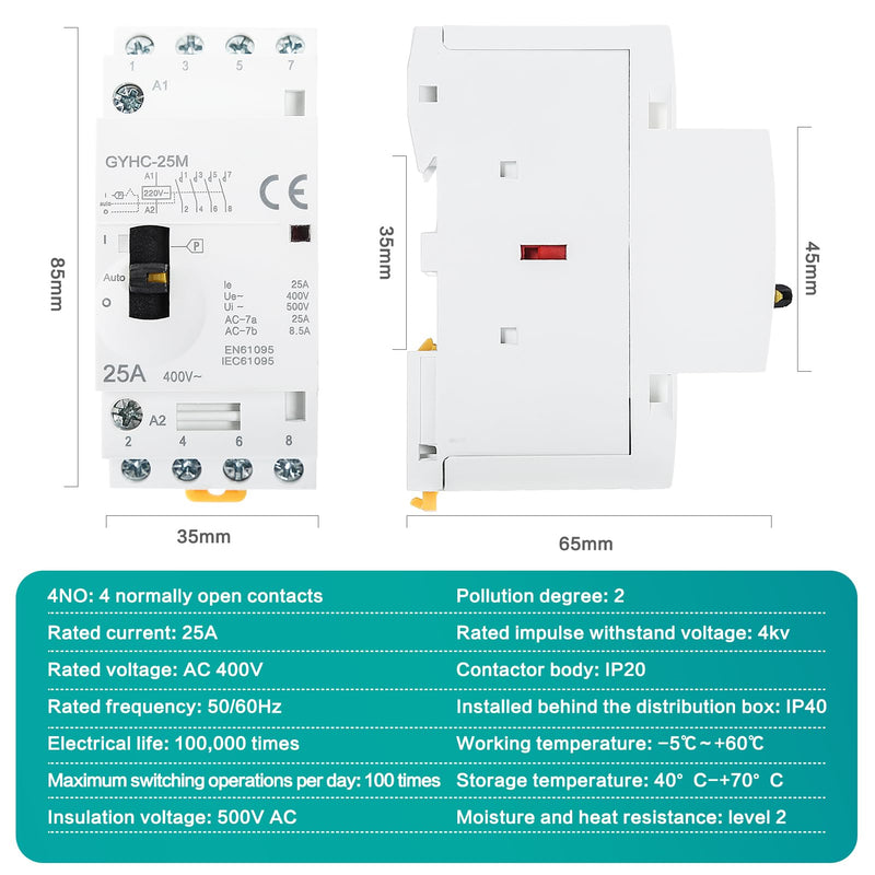 Contactor 400V 3 Phase 4 Wire AC Contactor AC Household Contactor 4P 25A 4NO | Ultra-quiet and highly efficient flame retardant. Manual automatic model for industrial applications such as metallurgy