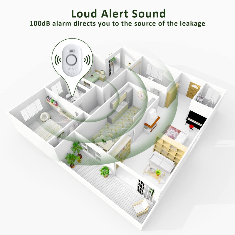 [Australia - AusPower] - METAK Water Leak Detector Sensor Alarm: Home Water Flooding Monitor Smart Sink Overflow Monitoring Adjustable Wet Moisture Alert Pipe Leakage Drip Detection Warning for Basement Floor (2 Sensor) 2 Sensors White 