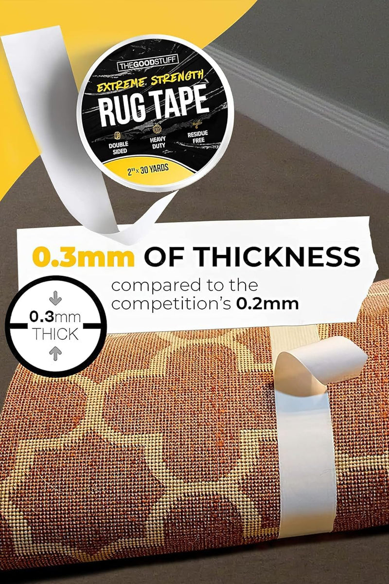 Heavy Duty Double Sided Rug Tape [2"x50yd] Rug Pad Gripper for Hardwood Floors, Vinyl, Area Rugs, Tiles, and Concrete, Two Sided Tape Heavy Duty Carpet Tape, Strong Double Sided Carpet Tape 2" x 50Y