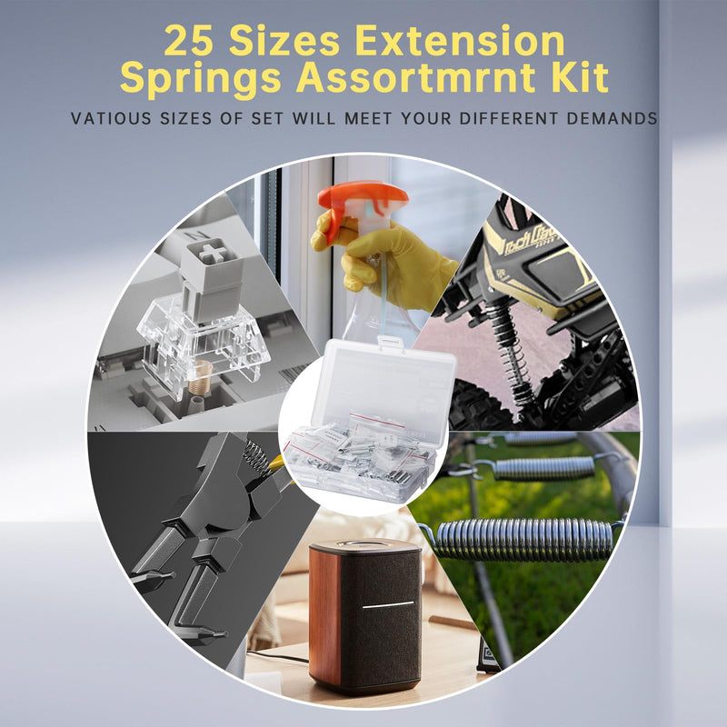 [Australia - AusPower] - 100 Pcs Extension Spring, Beesini Extension Spring Assortment Kit 25 Different Sizes, Stainless Steel Springs, Small Spring Assortment for Home Repairs, 25 Individual Bags 
