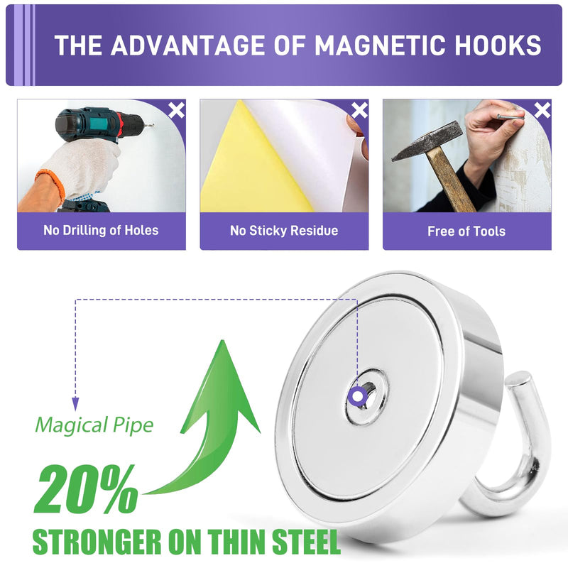 [Australia - AusPower] - Neosmuk Magnetic Hooks Heavy Duty,100lb Super Strong Magnet with Hooks for Cruise Cabins, Large Metal Hooks for Hanging on Fridge,Extra Strong Magnet Hanger for Ship Walls, 6 Pack Silver 1.18" Magnetic Hooks 