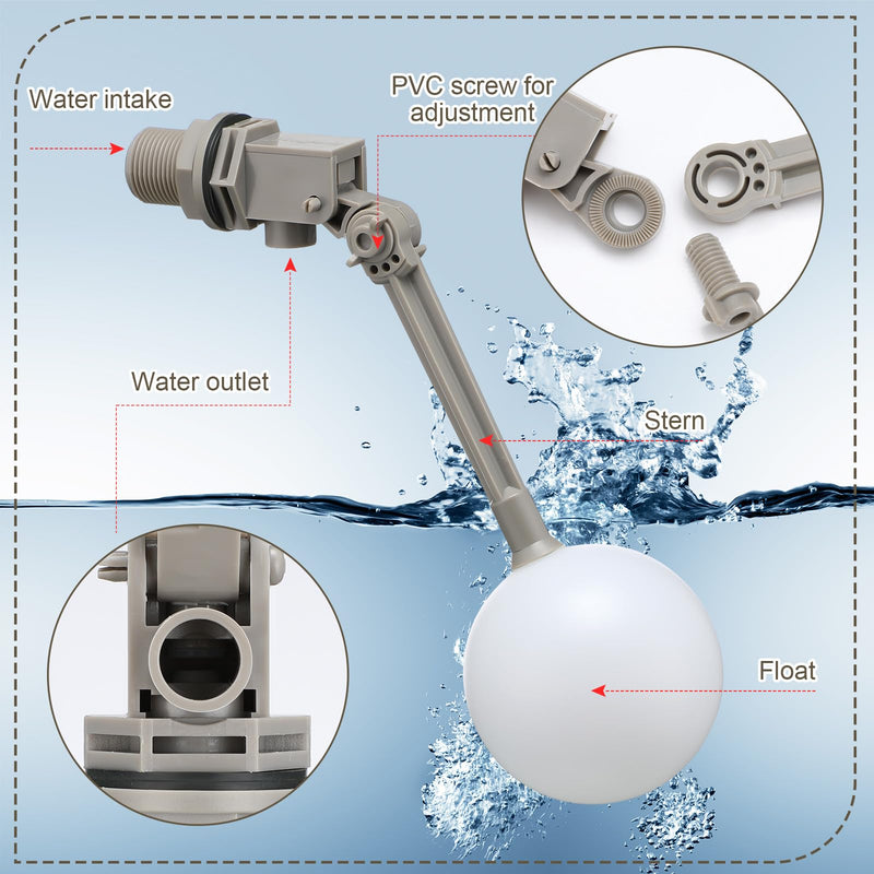 [Australia - AusPower] - Cinnvoice 2 Pack Water Float Valve with Adjustable Arm, Water Float Ball 3/4 inches Grey Valve for Tank Automatic Shut off Livestock Waterer 