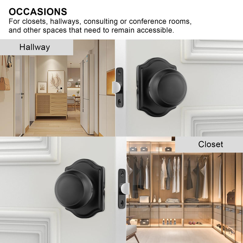 Goldenwarm Matte Black Passage Door Knobs, Closet Door Knobs Interior for Closet & Hallway, Black Closet Door Knob with Arched Plate 1 Pack